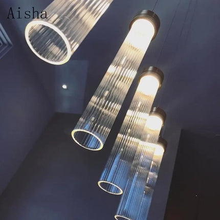 Suspension tube en verre rayé clair style nordique post-moderne — LZ4N7Q2