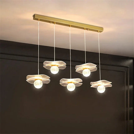 Lustre moderne LED en acrylique et cuivre forme feuille de lotus — LZ7XQ2