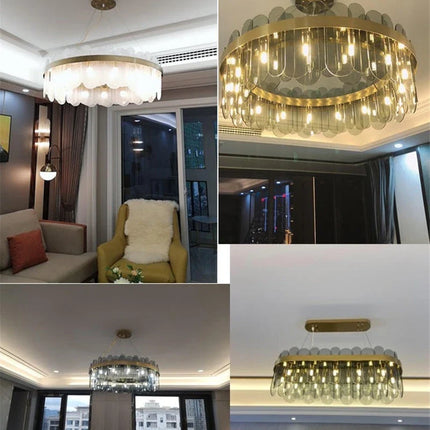 Lustre ovale suspendu en métal doré avec abat-jour en verre — LZ4X9T2