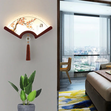 Applique murale en bois LED style éventail rétro japonais — LZ4X9P2