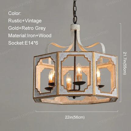 Suspension lustre vintage en bois gris pour salon et cuisine — LZ4X9P