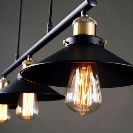 Suspension industrielle vintage à 3 têtes avec poulie en fer — LZ4X9P