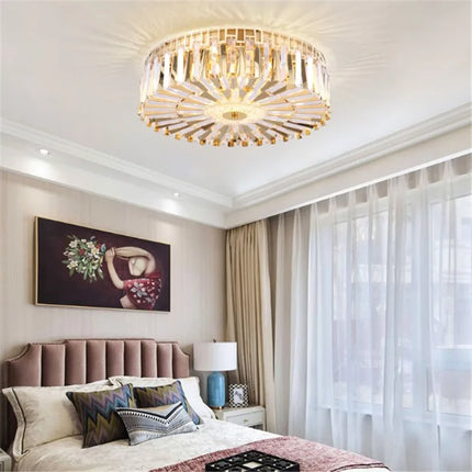 Plafonnier rond en cristal doré pour intérieur moderne et élégant — LZ4T9XQ