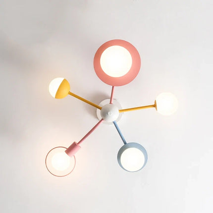 Plafonnier LED enfant avec abat-jour en verre bleu et rose motif dessin animé — LZ4XJ9