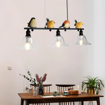 Lustre nordique en fer, verre et résine avec oiseau décoratif — LZ4X9T