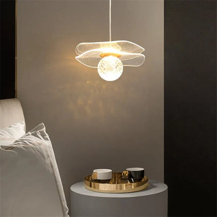 Lustre moderne LED en acrylique et cuivre forme feuille de lotus — LZ7XQ2