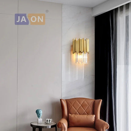 Applique murale élégante en cristal transparent et finition chromée dorée — LZ4X9P7