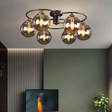 Lustre suspension en verre ambré et métal style nordique pour restaurant — LZ4X9T2
