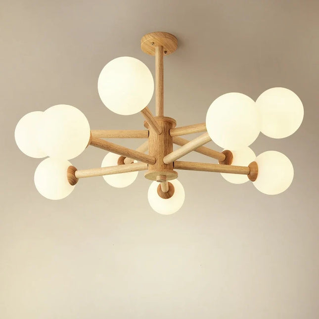 Lustre suspension rond en bois massif style nordique LED — LZ4X9P