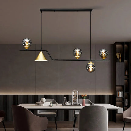 Lustre suspension rustique en verre et fer noir décoratif — LZ4N7Q2