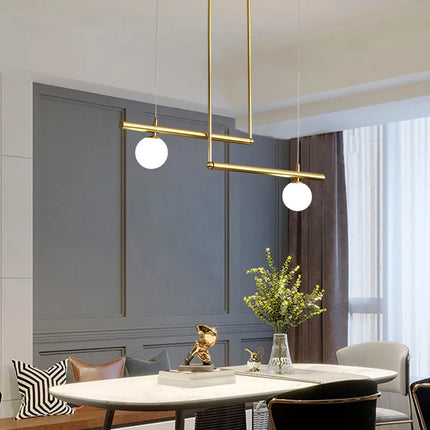 Lustre moderne en métal doré avec suspension en verre blanc — LZ4X9T2