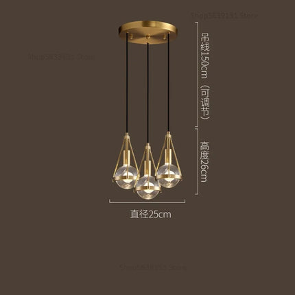 Suspension LED style loft en cuivre avec cristal nordique — LZ4X9P2Q