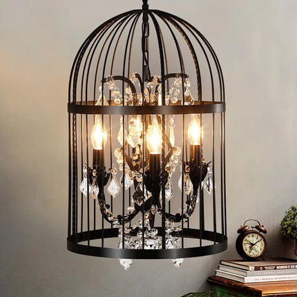 Lustre suspension cage oiseau en cristal vintage pour bar et restaurant — LZ4X9M