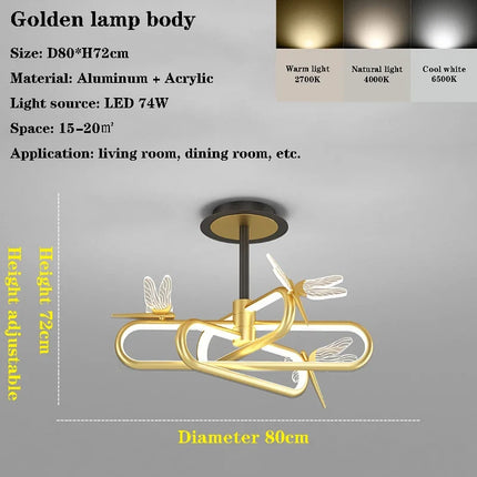 Lustre LED moderne rétractable motif libellule style nordique — LZ4X9T2