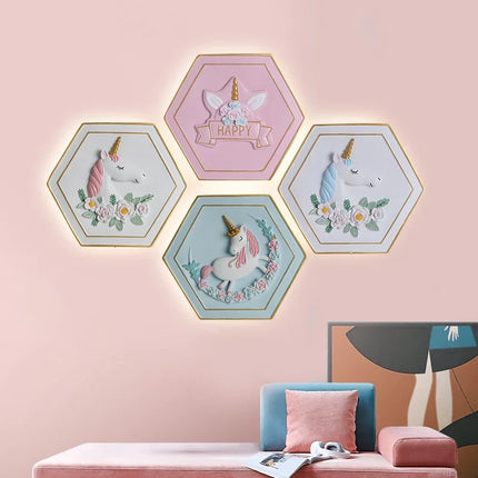Applique murale dessin animé licorne princesse avec interrupteur hexagonal — LZ4QJ7M