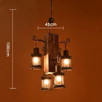 Lustre rétro en bois à 4 têtes pour café et restaurant — LZ7D9X