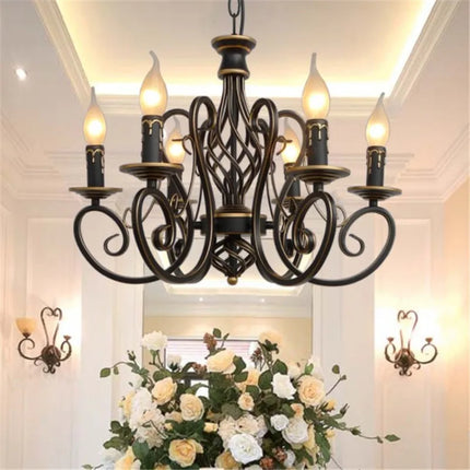 Lustre vintage européen en fer avec bougies LED intégrées — LZ4XJ9