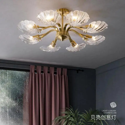 Plafonnier en verre antique avec coquille cuivre design moderne élégant — LZ4X9B