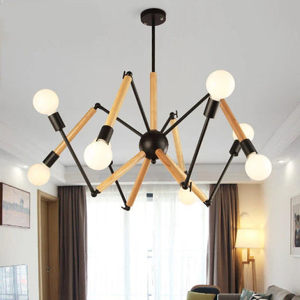 Lustre suspension en bois massif style moderne araignée créative — LZ4Q8M2