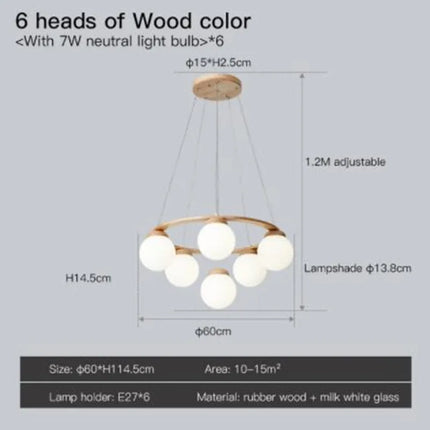 Suspension nordique en bois avec abat-jour en verre blanc — LZ4X9P2