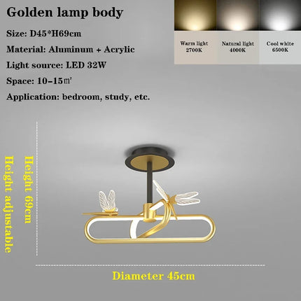 Lustre LED moderne rétractable motif libellule style nordique — LZ4X9T2
