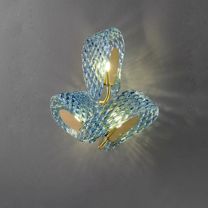 Applique murale art déco en cuivre et verre bleu élégant — LZ4Q9T1