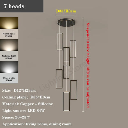 Lustre LED rectangulaire moderne en cuivre pour escalier et loft — LZ4X9P