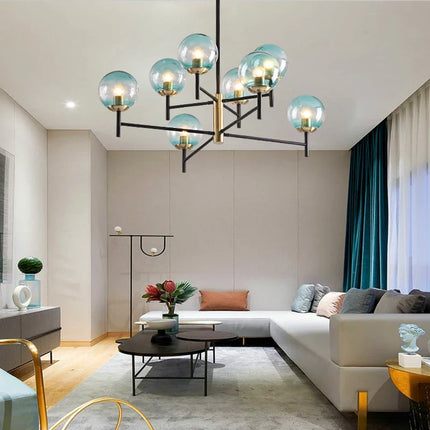 Lustre suspension industriel nordique 6 lumières ampoules en verre à bulles — LZ4X9T
