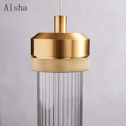 Suspension tube en verre rayé clair style nordique post-moderne — LZ4N7Q2
