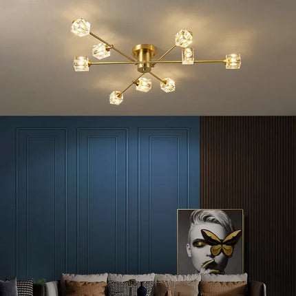 Plafonnier design nordique en cuivre avec cristal luxe — LZ4X9M
