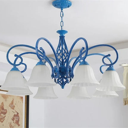Lustre suspension en fer forgé avec abat-jour en verre vintage — LZ4P9XQ
