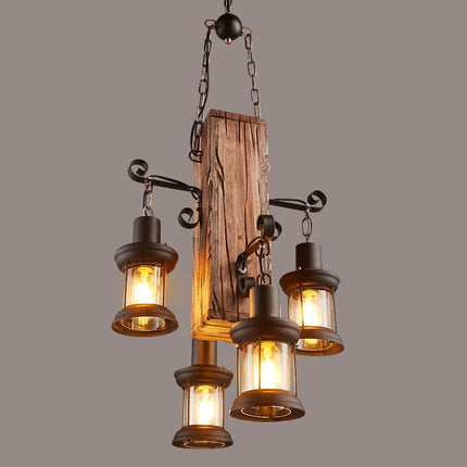 Suspension industrielle en bois avec abat-jour en verre décoratif — LZ4X9Q2