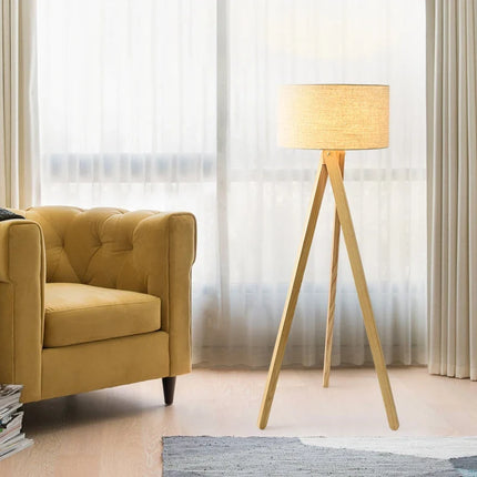 Lampadaire nordique en bois massif avec interrupteur à pied lumineux — LZ4D9XQ