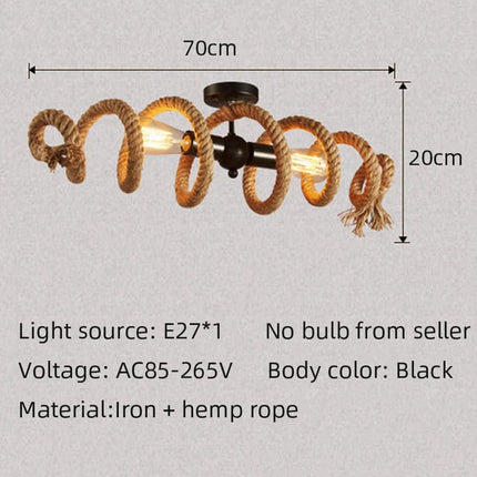 Lustre suspension rétro en corde de chanvre pour bar et café — LZ4X9T2