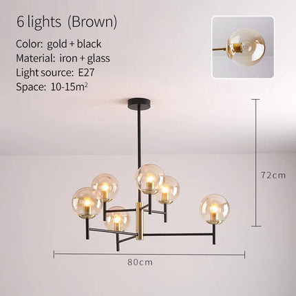 Lustre suspension industriel nordique 6 lumières ampoules en verre à bulles — LZ4X9T