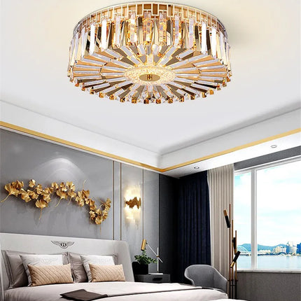 Plafonnier rond en cristal doré pour intérieur moderne et élégant — LZ4T9XQ