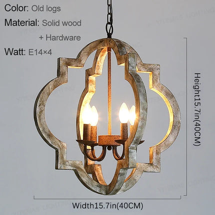 Vintage lustre en bois massif éclairage à la maison style français américain pour salon chambre à manger cuisine rétro blanc 4 lumières