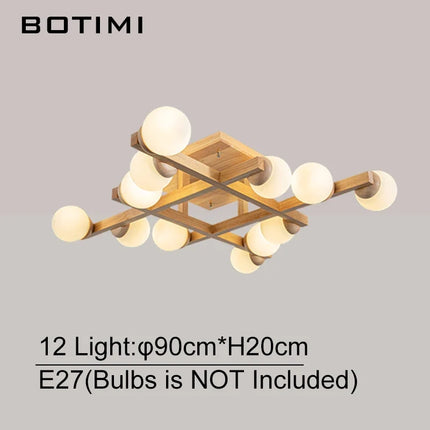 Plafonniers en bois avec abat-jour en verre pour salon moderne monté en Surface Lustres en bois carrés chambre à coucher Luminaire