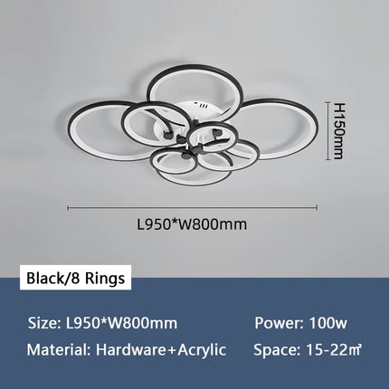 lustre moderne à anneaux circulaires avec éclairage led