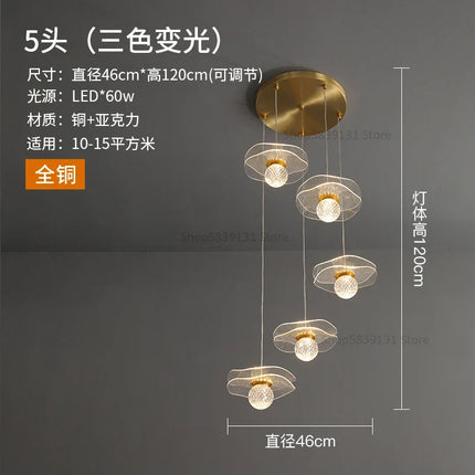 Lustre moderne LED en acrylique et cuivre forme feuille de lotus — LZ7XQ2