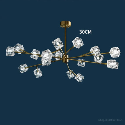 Lustre LED cube en verre glacé cuivre doré style industriel nordique — LZ4X9P2