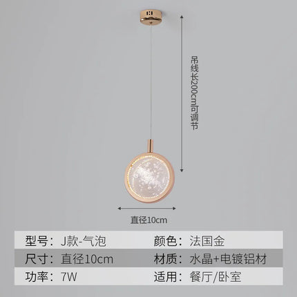 suspension LED en cristal doré au design nordique moderne