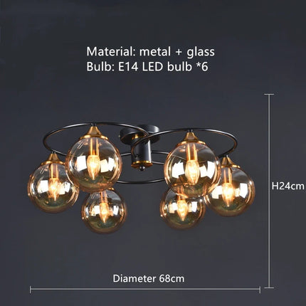 Lustre suspension en verre ambré et métal style nordique pour restaurant — LZ4X9T2