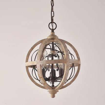 Lustre suspension sphère en bois effet antique — LZ4X9P2