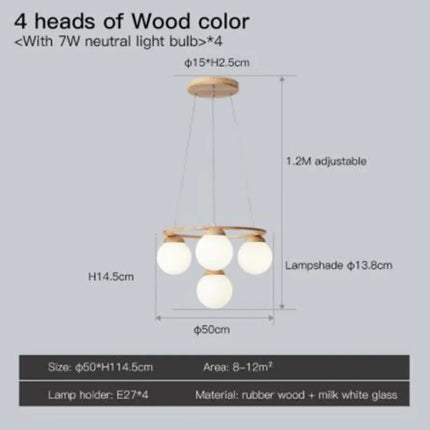 Suspension nordique en bois avec abat-jour en verre blanc — LZ4X9P2