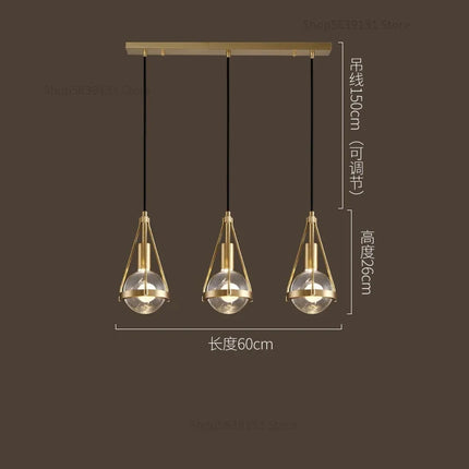 Suspension LED style loft en cuivre avec cristal nordique — LZ4X9P2Q