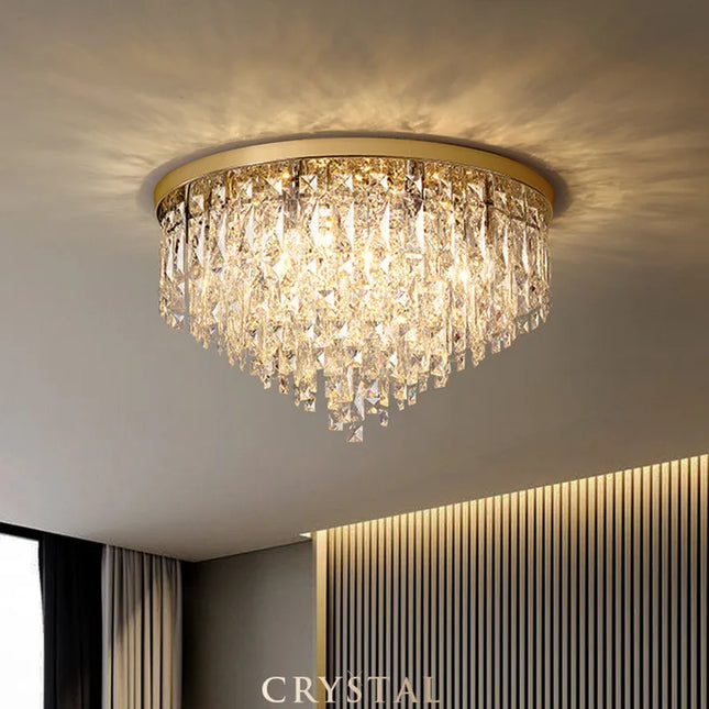 Plafonnier LED en acier chromé avec cristaux K9 style Art déco — LZ4M7Q2