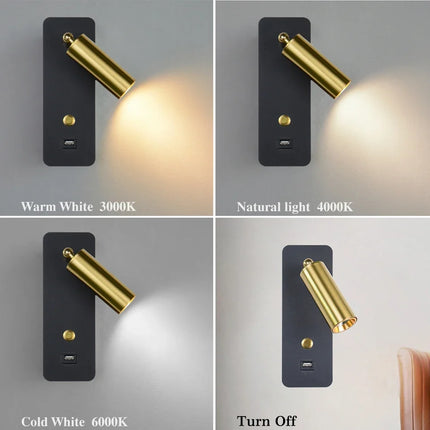 Applique murale LED 7W avec interrupteur et port USB blanc et noir — LZ4X9T