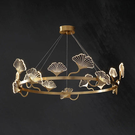 Lustre cuivre simple à LED avec design feuilles style chinois — LZ4M7Q2