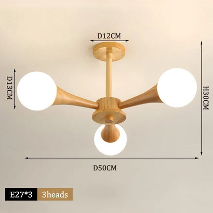 Lustre en bois avec abat-jour en verre moderne — LZ4X9T